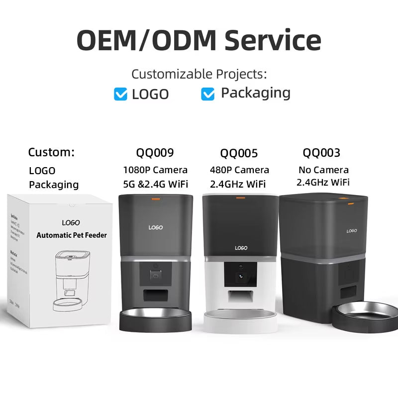 OEM 6L Automatic Double Bowl Pet Food Dispenser Eco-Friendly Cat Dog Feeder with Camera Timer Wifi App Control Solid Pattern