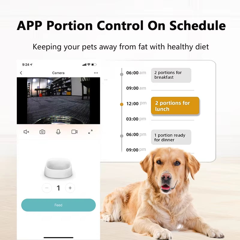 OEM 6L Automatic Double Bowl Pet Food Dispenser Eco-Friendly Cat Dog Feeder with Camera Timer Wifi App Control Solid Pattern