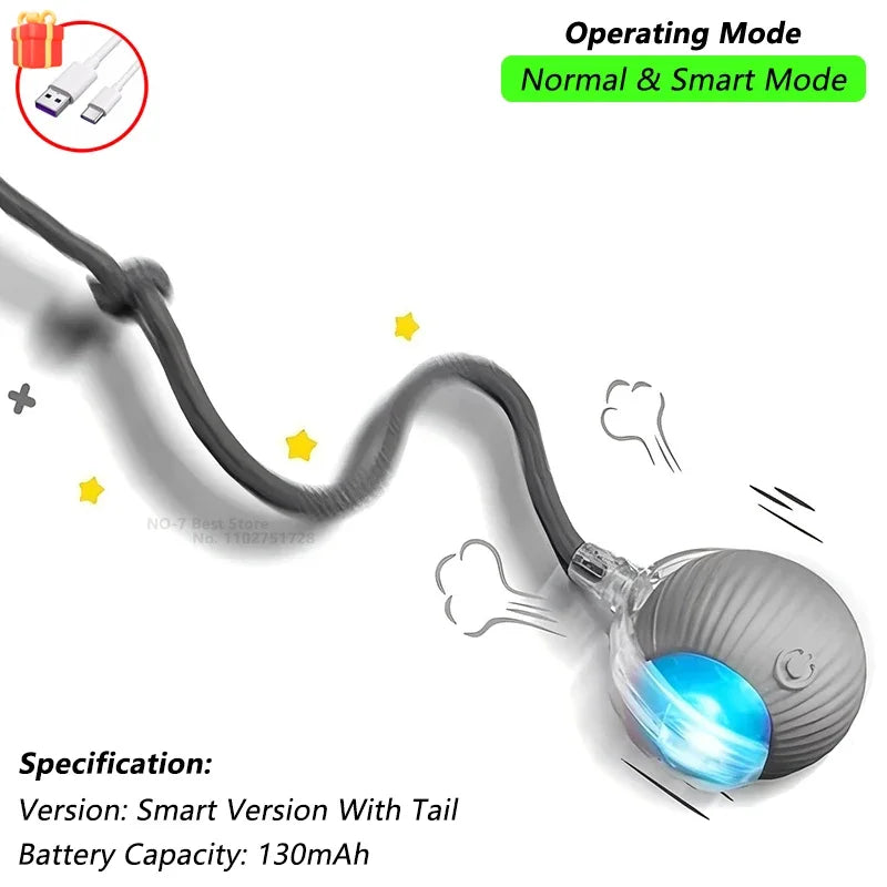 Interactive Rechargeable Rolling Ball Toy for Dogs and Cats - Smart Electric Pet Toy with Faux Tail for Training and Fun!