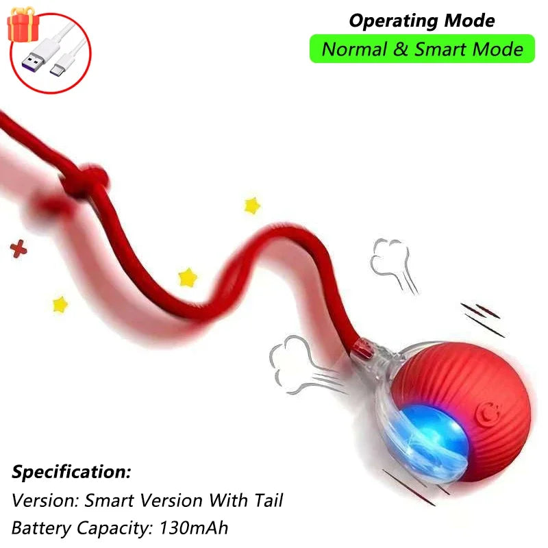 Interactive Rechargeable Rolling Ball Toy for Dogs and Cats - Smart Electric Pet Toy with Faux Tail for Training and Fun!