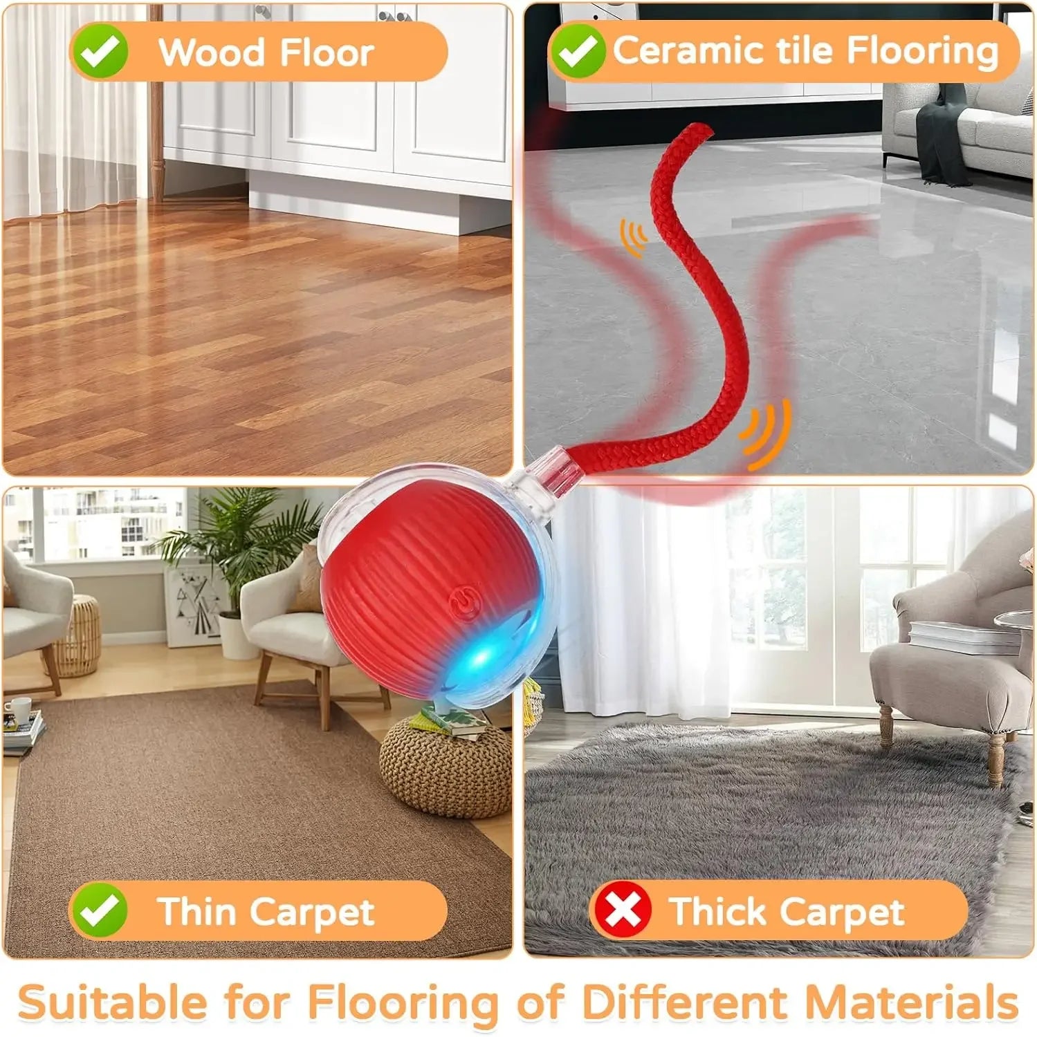 Interactive Rechargeable Rolling Ball Toy for Dogs and Cats - Smart Electric Pet Toy with Faux Tail for Training and Fun!