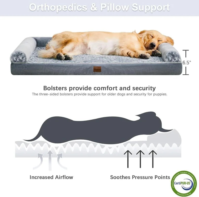 Luxurious Orthopedic Foam Pet Dog Bed Sofa - Removable Washable Cover for All Sizes - Perfect for Extra Large, Medium, and Small Dogs