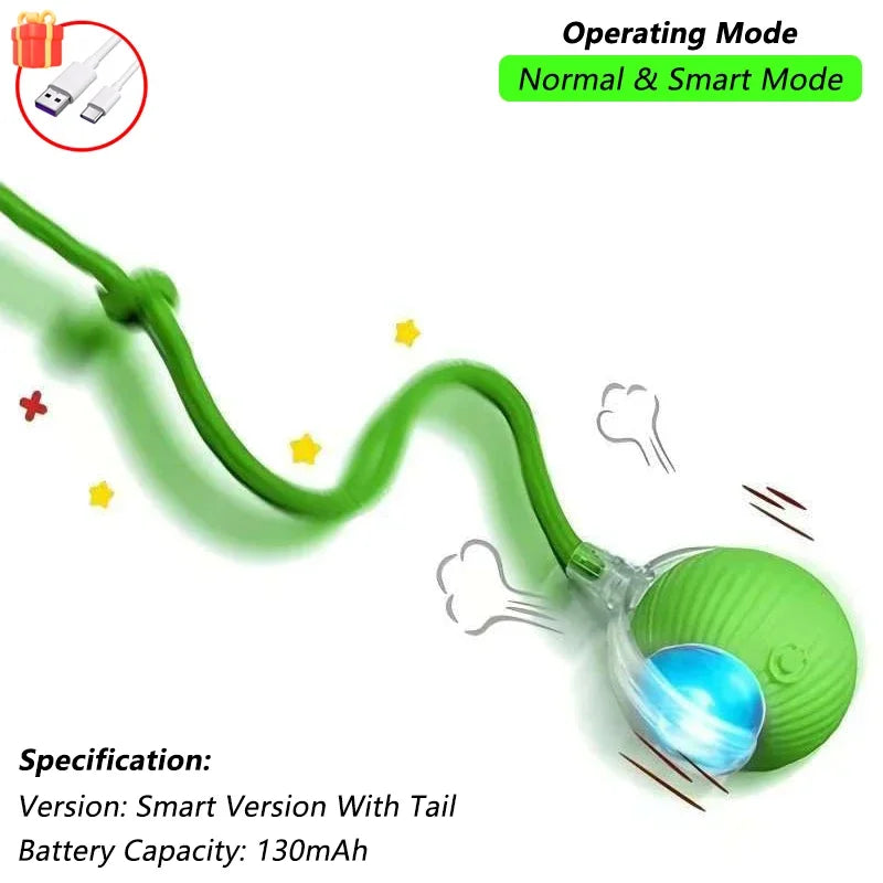 Interactive Rechargeable Rolling Ball Toy for Dogs and Cats - Smart Electric Pet Toy with Faux Tail for Training and Fun!