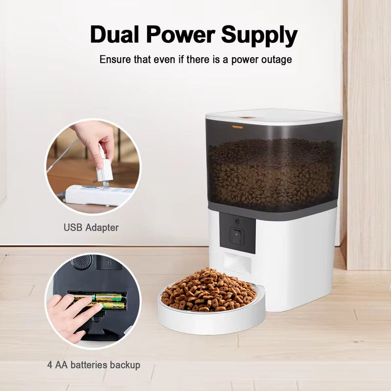 OEM 6L Automatic Double Bowl Pet Food Dispenser Eco-Friendly Cat Dog Feeder with Camera Timer Wifi App Control Solid Pattern