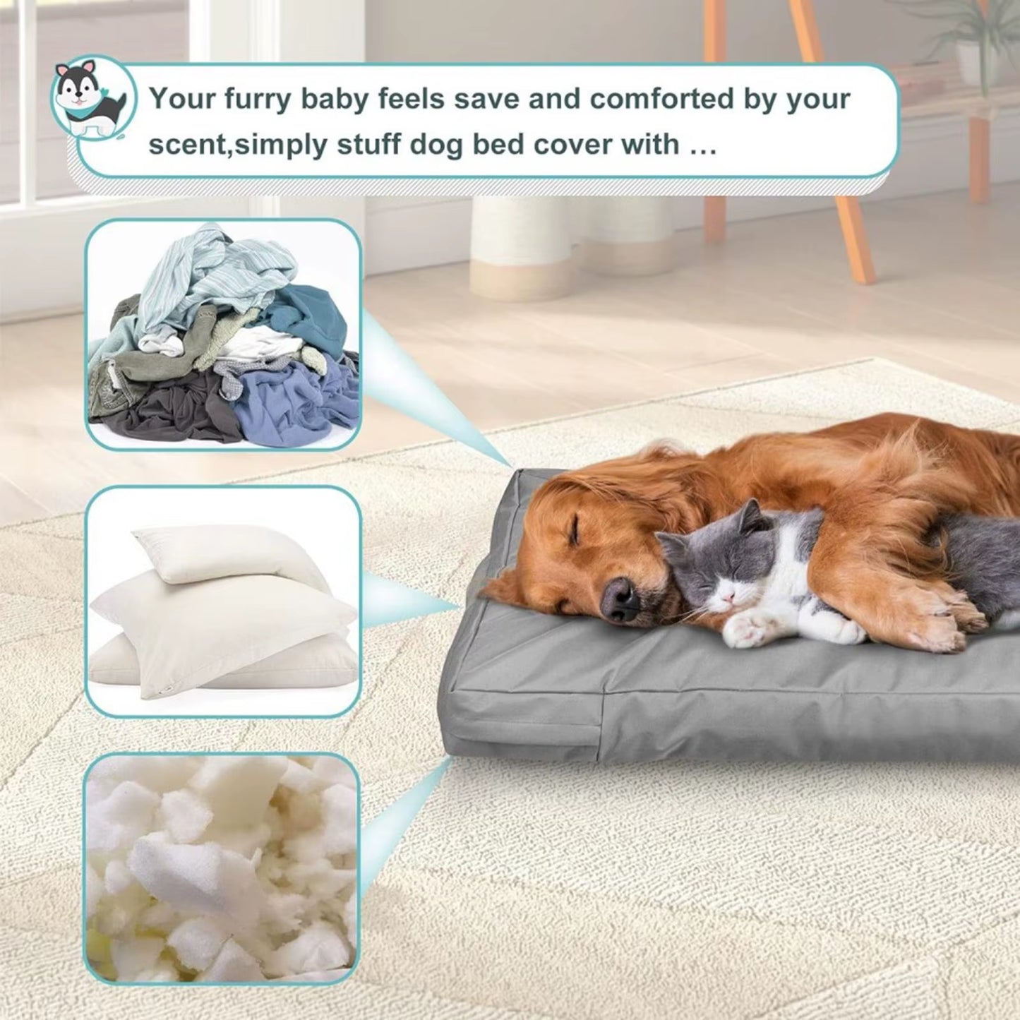 Waterproof Oxford Cloth Dog Bed Cover - Washable Replacement for Crate Pads - Perfect for Puppies and Kittens