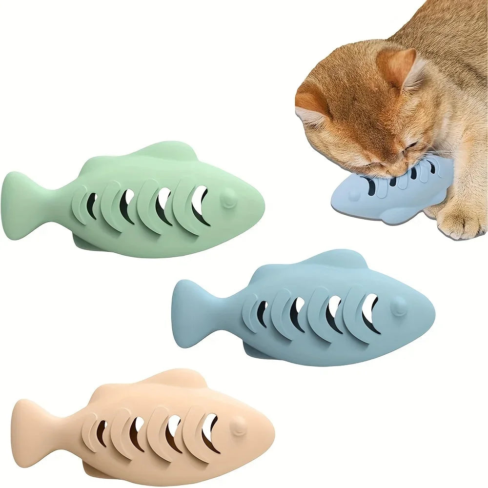 1Pc Fish Shaped Cat Chew Toy-Interactive Freeze-Dried Treat Puzzle Feeder & Dental Teether，Self-Entertaining Silicone Pet Toy