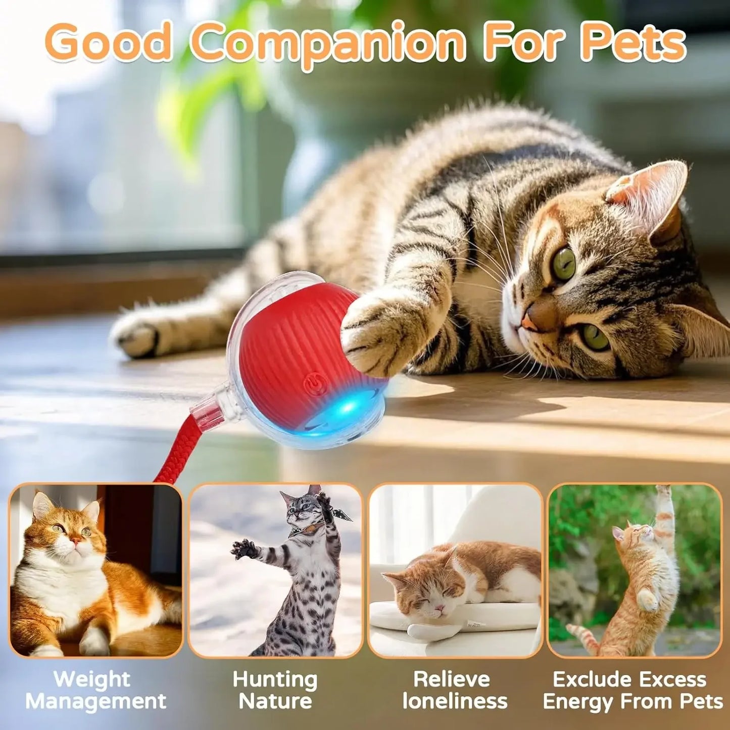 Interactive Rechargeable Rolling Ball Toy for Dogs and Cats - Smart Electric Pet Toy with Faux Tail for Training and Fun!