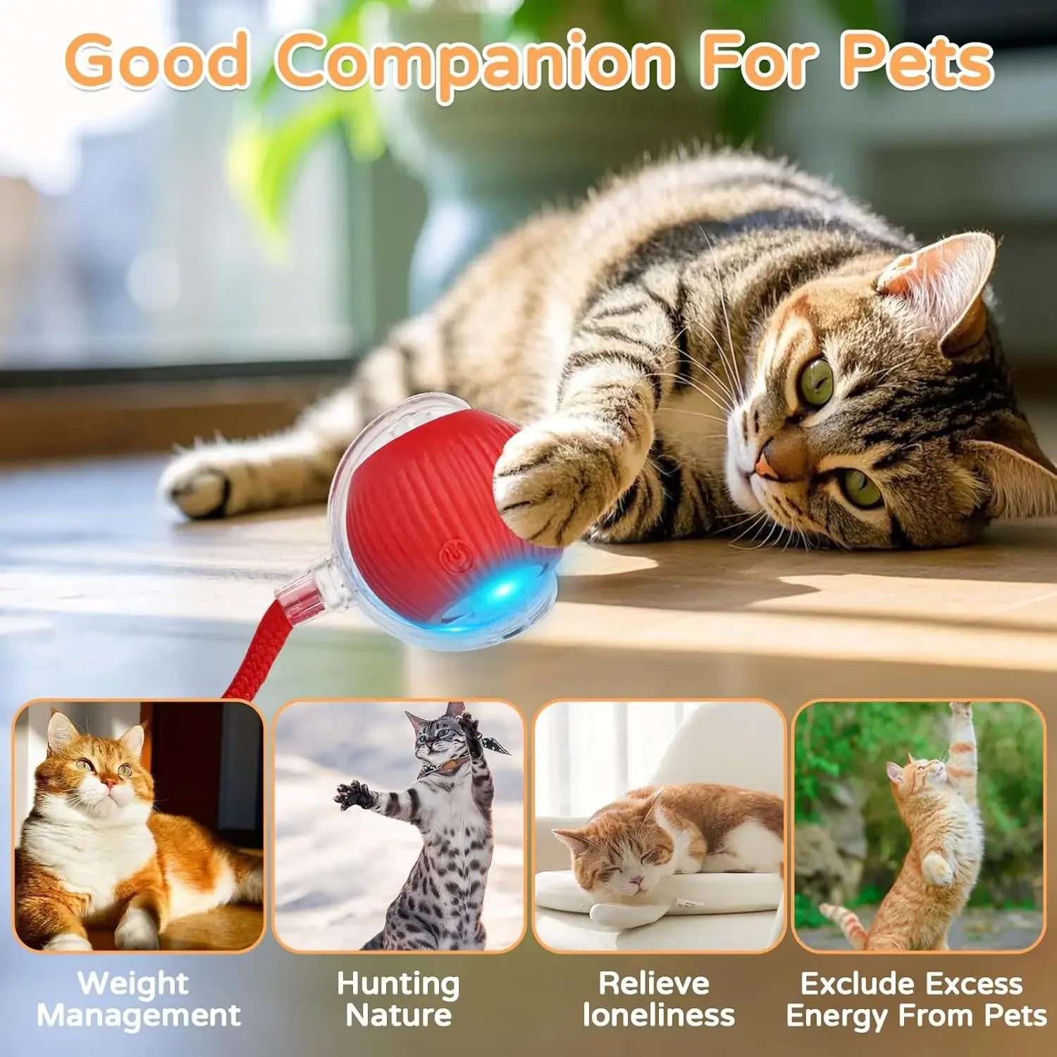 Interactive Rechargeable Rolling Ball Toy for Dogs and Cats - Smart Electric Pet Toy with Faux Tail for Training and Fun!