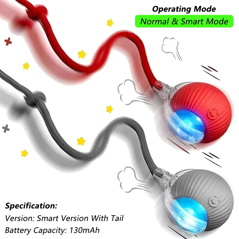 Interactive Rechargeable Rolling Ball Toy for Dogs and Cats - Smart Electric Pet Toy with Faux Tail for Training and Fun!