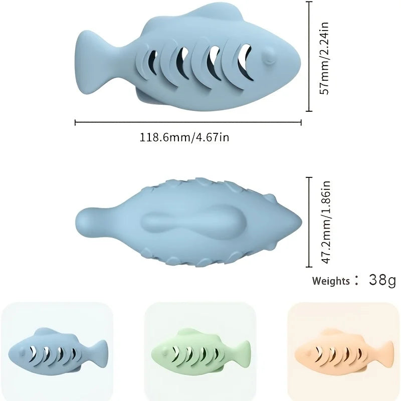1Pc Fish Shaped Cat Chew Toy-Interactive Freeze-Dried Treat Puzzle Feeder & Dental Teether，Self-Entertaining Silicone Pet Toy