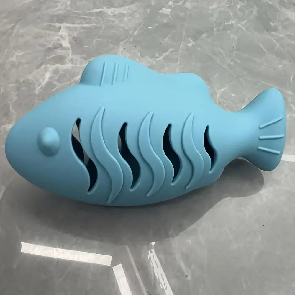 1Pc Fish Shaped Cat Chew Toy-Interactive Freeze-Dried Treat Puzzle Feeder & Dental Teether，Self-Entertaining Silicone Pet Toy
