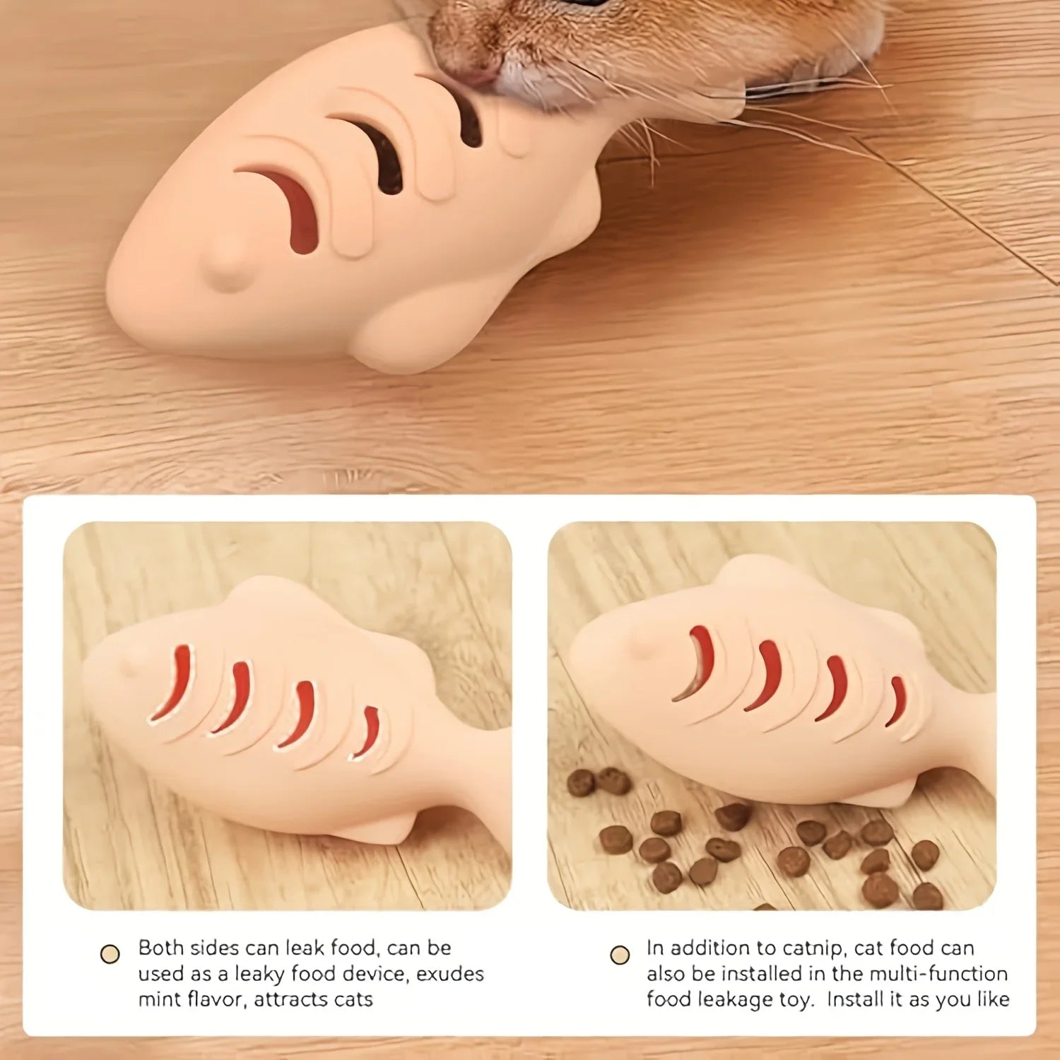 1Pc Fish Shaped Cat Chew Toy-Interactive Freeze-Dried Treat Puzzle Feeder & Dental Teether，Self-Entertaining Silicone Pet Toy